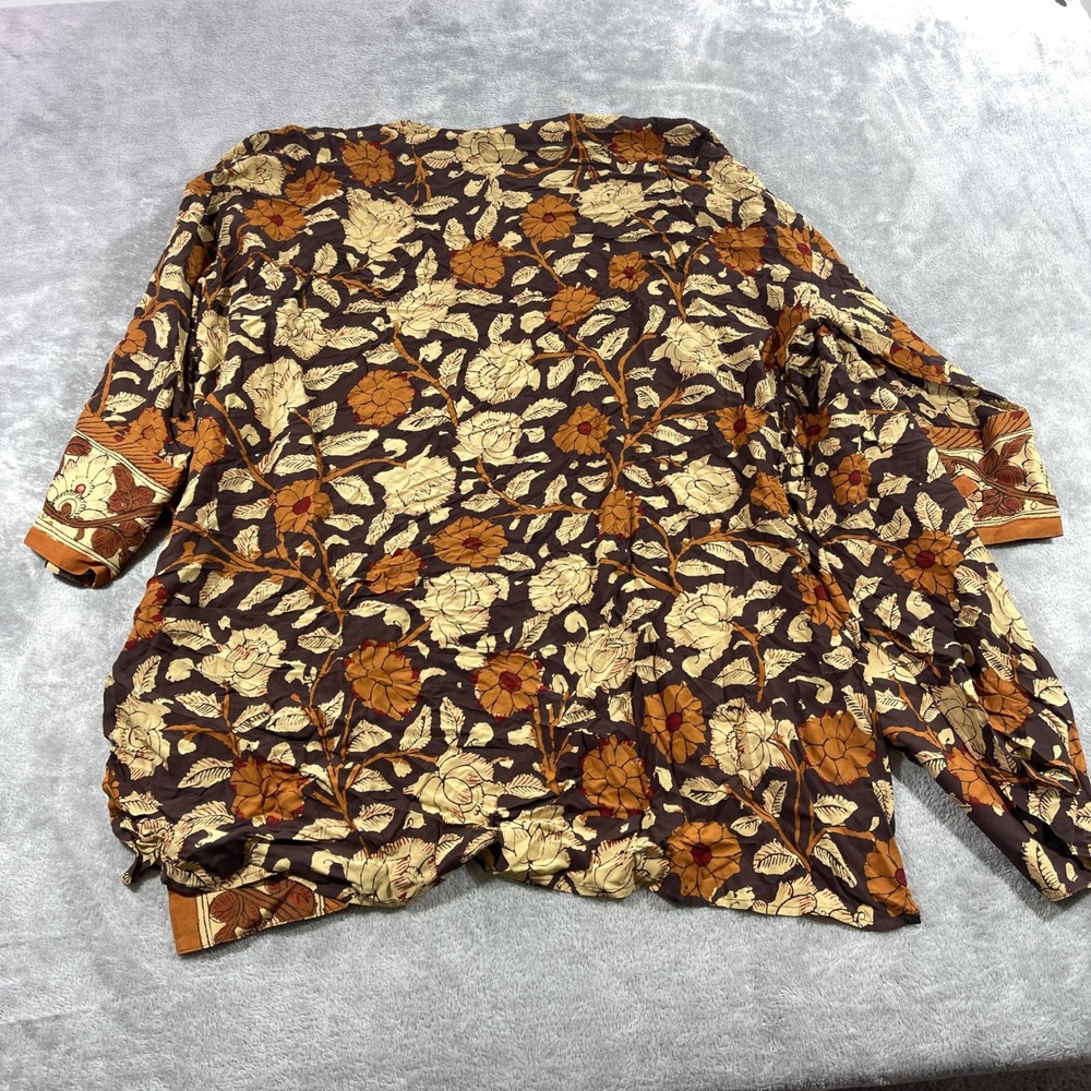 Soft Surroundings Kimono Women L Brown Floral Rayon Open Front Cardigan 29124 - Picture 5 of 9